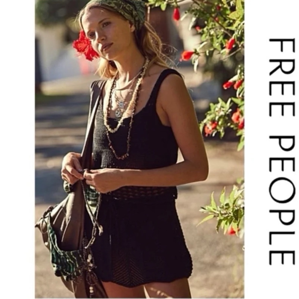 🔥2pc SET! NWTS-$90 FREE PEOPLE Fuego Set Soft Open-Knit Black Tank & Skirt Med